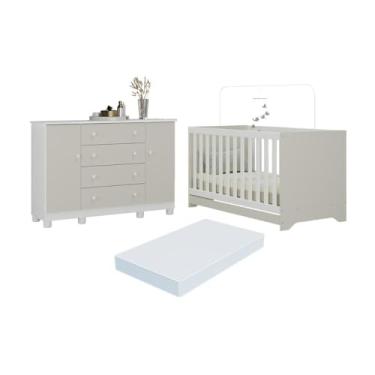 Imagem de Berço Americano 3 em 1 com Colchão Incluso e Cômoda 2 Portas 4 Gavetas Allegra Multimóveis Mp4704 Branco/off White