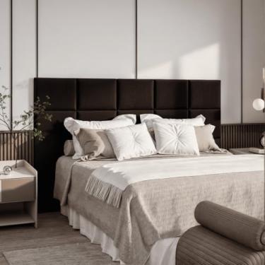 Imagem de Módulos Cabeceira Estofada Adesiva 40x30cm – Para Cama Solteiro, Casal, Queen e King(PRETO,6)