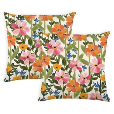 Imagem de yeshttdy Capas de almofada floral primavera verão 45,72 x 45,72 cm conjunto de 2 capas de almofada decorativas florais para ambientes externos interiores primavera decoração para sofá sofá jardim