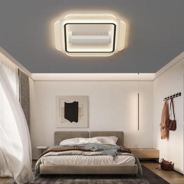 Imagem de Ventilador de teto sem pás com luzes, luminária silenciosa com ventilador, ventilador de teto moderno de alumínio quadrado semi-embutido com controle remoto e luzes LED reguláveis, ventilado