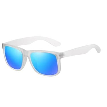 Imagem de Óculos de Sol Esportivo Retangular Unissex com Lentes Polarizadas - Ideal para Corrida, Beach Tennis e Vôlei - Proteção UV400 - Kranndom (Transparente, Azul)