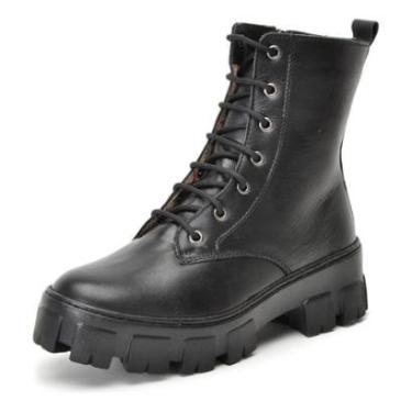 Imagem de Coturno Feminino Cano Médio Couro Solado Tratorado Zíper Lateral Conforto-Feminino