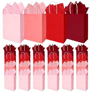 Imagem de Whaline 24 peças de sacos de presente de papel colorido para Dia dos Namorados gradiente vermelho rosa sacos de lembrancinha de festa com alças e papel de seda para presente de aniversário de
