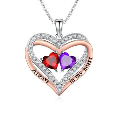 Imagem de WYDDO Colar de coração com pedra do mês de nascimento para mulheres, pingente de corações duplos sobrepostos, aniversário, dia dos namorados, dia das mães, presentes de Natal para esposa, mãe, filha