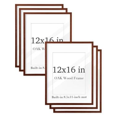 Imagem de UPWOIGH Conjunto de 6 porta-retratos de madeira de carvalho real de nogueira de 30,5 x 40,6 cm com tapete ou 30,5 x 16 sem tapete, moldura de pôster marrom pacote com 6, moldura de madeira sólida