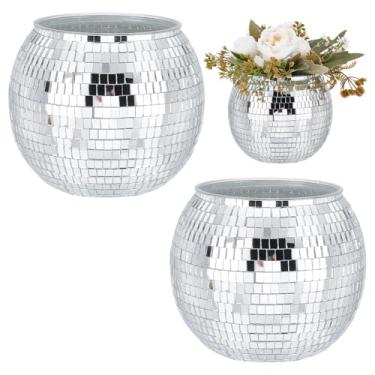 Imagem de UNICRAFTALE 2 peças de vaso de bola de discoteca 14 x 13 cm de vidro espelhado, bolas para plantar, discos, velas, centros de mesa, decoração de quarto, mesa de jantar, festa de casamento, aniversário