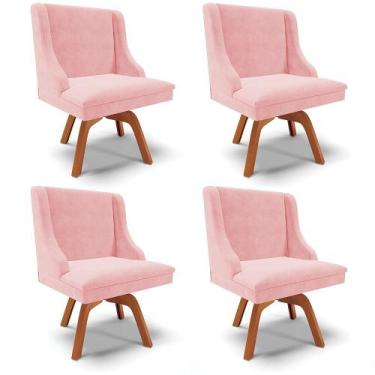 Imagem de Cadeiras de Jantar Kit 4 Liz Suede Rosa Bebê Base Madeira MM35 D03 - D