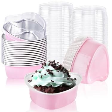 Imagem de Conagel 80 formas de bolo em forma de coração de 100 ml com tampas, folha de alumínio, copos, mini ramequins, recipientes, forros, latas para dia dos namorados, casamento, Natal, festas de aniversário