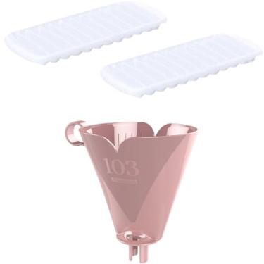 Imagem de Conjunto de 1 Suporte para Filtro de Café 103 Rosa + 2 Forma de Gelo em Cubos Plastica Branca