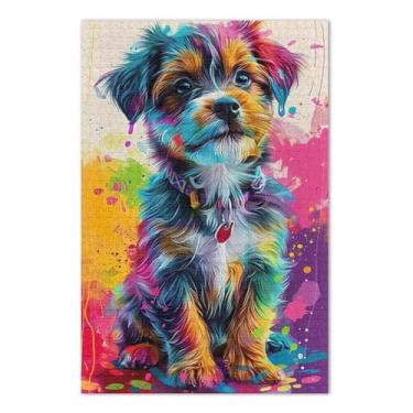 Imagem de Quebra-cabeça de cachorro colorido de 500 peças para adultos, jogo de quebra-cabeça com letras nas costas