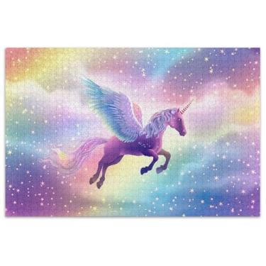 Imagem de Quebra-cabeças adultos com asas de unicórnio majestosas, 1000 peças, cenário, floral, família, quebra-cabeças engraçados