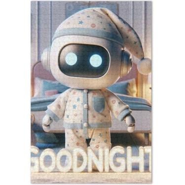 Imagem de Quebra-cabeça de boa noite robô fofo 1000 peças adultos arte colorida família quebra-cabeças amantes presentes