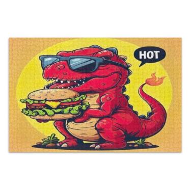 Imagem de Dinossauro comendo hambúrguer 500 peças grandes quebra-cabeças para adultos, jogos para adultos