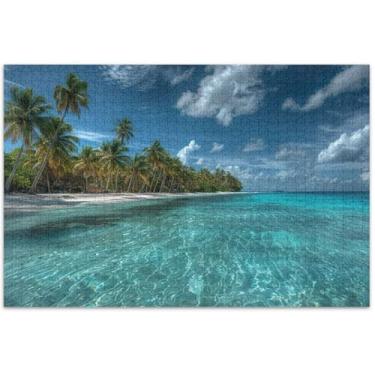 Imagem de Quebra-cabeça deslumbrante de praia tropical com turquesa cristalina para adultos, 1000 peças, elefante branco, quebra-cabeças difíceis, cenário, arte floral, 75 x 40 cm