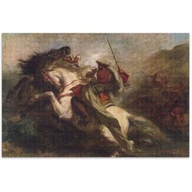 Imagem de Quebra-cabeças Eugène Delacroix Print Colision Mouriscos Cavaleiros 1000 peças cenário adulto paisagem personalizado exclusivo quebra-cabeças amigos família jogos presentes, 75 x 40 centímetros