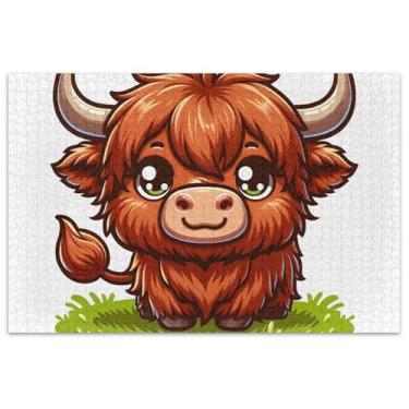 Imagem de Quebra-cabeça de gado Highland com desenho fofo de 500 peças para adultos, família, brinquedo, arte, quebra-cabeça divertido, presentes para jogo de elefante branco