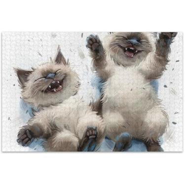 Imagem de Quebra-cabeças de gato siamês brincalhão Ragdoll adultos 1000 peças de arte de brinquedo familiar quebra-cabeças legais para adultos presentes de elefante branco engraçado, 75 x 40 cm
