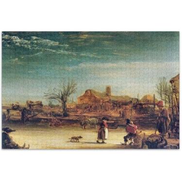 Imagem de Rembrandt Quebra-cabeça para adultos paisagem de inverno 500 peças presentes de elefante branco família natureza quebra-cabeça impressão de paisagem, 51 x 37 centímetros