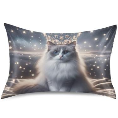 Imagem de Capa de almofada de cetim com estampa de gatinho Ragdoll com estampa de gato, almofada de resfriamento de animais padrão Queen King, almofadas de cama macias básicas, tamanho padrão, 66 cm x 50 cm