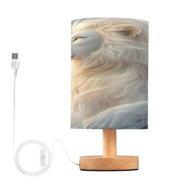 Imagem de Joisal Linda mesa de luz de leão branco com abajur de linho para mesa de cabeceira, luminárias de sala de estar