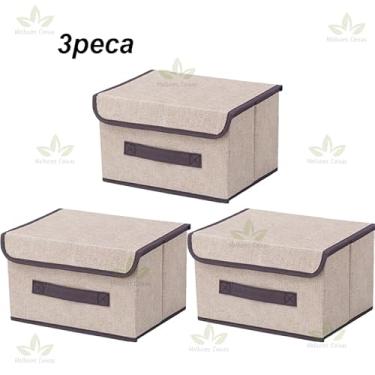 Imagem de Caixa Organizadora com Tampa para Gaveta em TNT – Organizador de Roupas Íntimas Empilhável Multiuso(3 Bege)