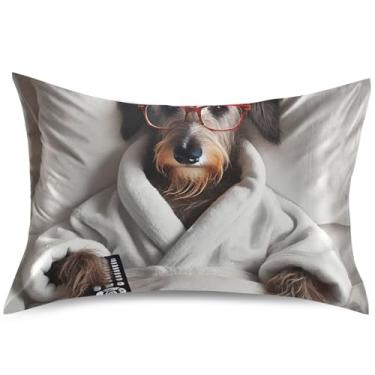 Imagem de Capa de almofada divertida de cetim para animais de estimação fofa, estampa padrão King Queen, tamanho padrão, 66 cm x 50 cm