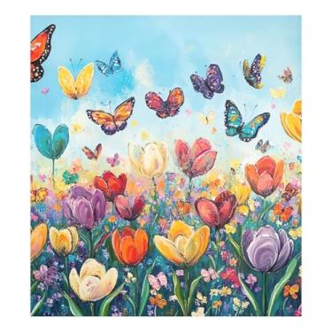 Imagem de Borboletas Tulipas Lavadora de Louça Magnética Decoração de Porta Frontal, Capa Magnética Engraçada 58 cm L x 66 cm A