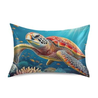 Imagem de Fronhas refrescantes lindas estampas de arte King Queen padrão fronhas de cetim quarto estética tamanho queen 76.2 cm x 50.8 cm colorido tartaruga marinha oceano