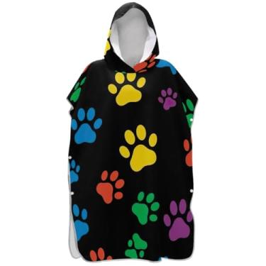 Imagem de Joisal Roupão absorvente para adultos poncho de surfe praia banho com capuz cuet cachorro pata impressão preto poncho masculino com capuz