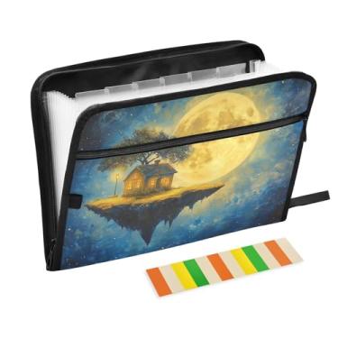 Imagem de Arquivo de acordeão à prova d'água flutuante Moon House com etiquetas pasta de portfólio para documentos