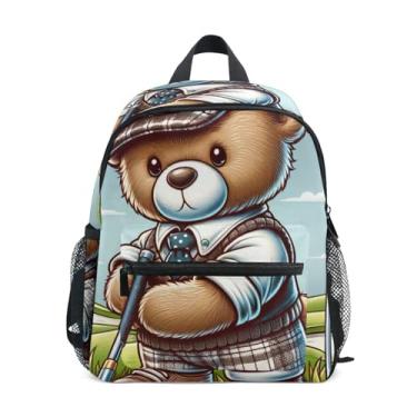 Imagem de GAIGEO Teddy Bear Funny Toddler Mini Backpack, 10x4x12 In, Backpack for Boys Includes Water Bottle Pockets, Whistle Clip for Safety