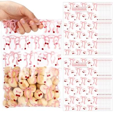 Imagem de Pasimy 100 peças de lembrancinhas de festa com laço rosa cereja a granel sacola temática de cereja sacolas de doces de frutas fofas presentes para aniversário, casamento, chá de bebê, suprimentos de