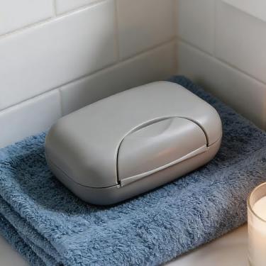 Imagem de Saboneteira de viagem portátil champanhe com tampa suporte de caixa de sabão à prova de vazamento para uso em banheiro e chuveiro