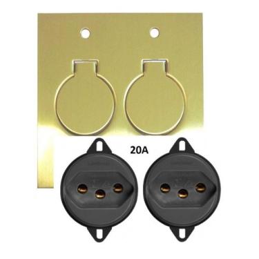 Imagem de Placa piso 4x4 latão + 2 tomada 10a - Stamplac