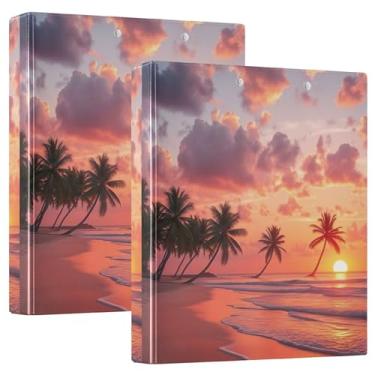 Imagem de Pastas estéticas com 3 argolas de praia tropical Sunset 3 cm, comporta 200 folhas, portfólio, anel redondo, fichário de escritório, 31,5 x 27 x 6 cm, 1 pacote