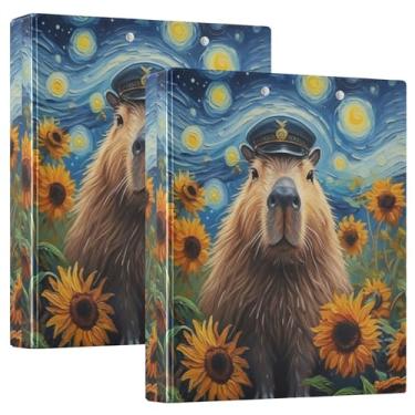 Imagem de Pastas fofas de capivara, girassóis de 3,8 cm, 3 argolas, 200 folhas, caderno, fichário de escritório, 31,5 x 27 x 6 cm, 1 pacote