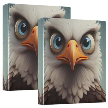 Imagem de 3 anéis personalizados com rosto de águia, olhos azuis, fichários de 3,8 cm, comporta 200 folhas, pastas de caderno, anel redondo, fichário resistente, 31,5 x 27 x 6 cm, 1 pacote