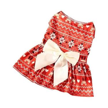 Imagem de Vestido Festivo De Natal Para Cães Com Laço, Saia Leve Para Cães De Pe