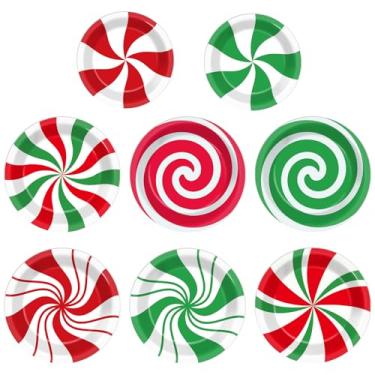 Imagem de Lonfliness 72 peças de pratos de papel de doces de hortelã-pimenta de Natal, vermelho, verde, descartáveis, hortelã-pimenta, sobremesa, utensílios de mesa, decorações de mesa de Natal para festas de