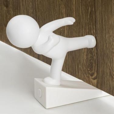 Imagem de Batente de porta decorativo branco com design de personagem de Kung Fu - barreira de cunha sob a porta fácil de instalar, protetor de piso resistente a arranhões e manchas, adequado para casa e