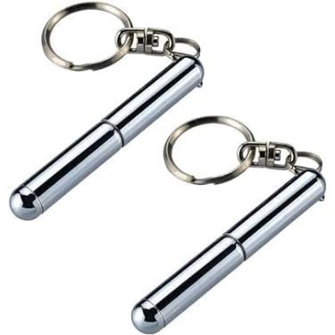 Imagem de Calsgkspray 2 minicanetas prateadas retráteis, feitas de metal para ferramentas, porta-chaves, aniversário, Natal para estudantes, trabalhadores da construção, chaveiros de carro, produtos de