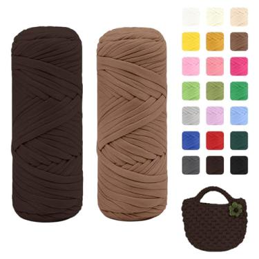 Imagem de Maxee Pacote com 2 fios de camiseta premium (200 g/75 m cada), linha de fita macia para crochê e tricô - cor intensa e fácil de cuidar