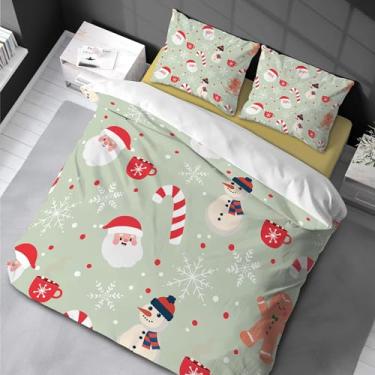 Imagem de Conjunto de capa de edredom de boneco de neve de Natal tamanho casal decoração de quarto infantil capa de edredom com estampa de floco de neve 200 x 200 cm -50 x 75 cm * 2