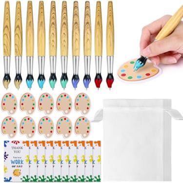 Imagem de 12 Sets Bamboo Paintbrush Art Sticky Notes Gift Sets Pen Brush Shape Ballpoint Pen Novelty Retractable Pens Painting Theme Gift for School Stationery Art Parties Teacher Appreciation Christmas Favor