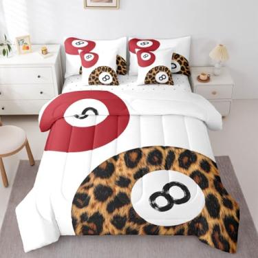 Imagem de Erosebridal Jogo de cama Lucky com 8 bolas, moderno, guepardo, 7 peças, cama em um saco, edredom e lençol de cama moderno, branco, vermelho, marrom, moderno, decoração de quarto, estética