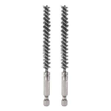 Imagem de Generic 2 peças de escova de aço inoxidável para limpeza de fio de 8 mm de diâmetro com alça haste sextavada de 1/10.2 cm para tubos, portas, rolamentos