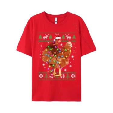 Imagem de Camiseta Casual De Algodão Natural Com Luzes De Natal E Chapéu De Papa