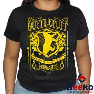 Imagem de Baby Look Lufa Lufa 100% Algodão Harry Potter Blusa Feminina Hogwarts 