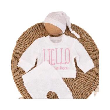 Imagem de Macacão Bordado Para Bebê Recém-Nascido Com Chapéu De Laço, Acessórios