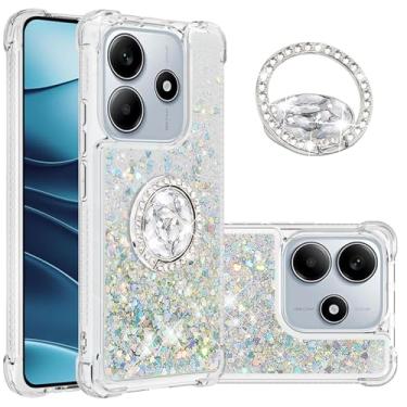 Imagem de Monwutong Capa Slim Fit para Redmi Note 14 4G, TPU macio com glitter líquido efeito areia movediça anel de silicone, capa de proteção de tela e câmera para Redmi Note 14 4G, WTZH prateado